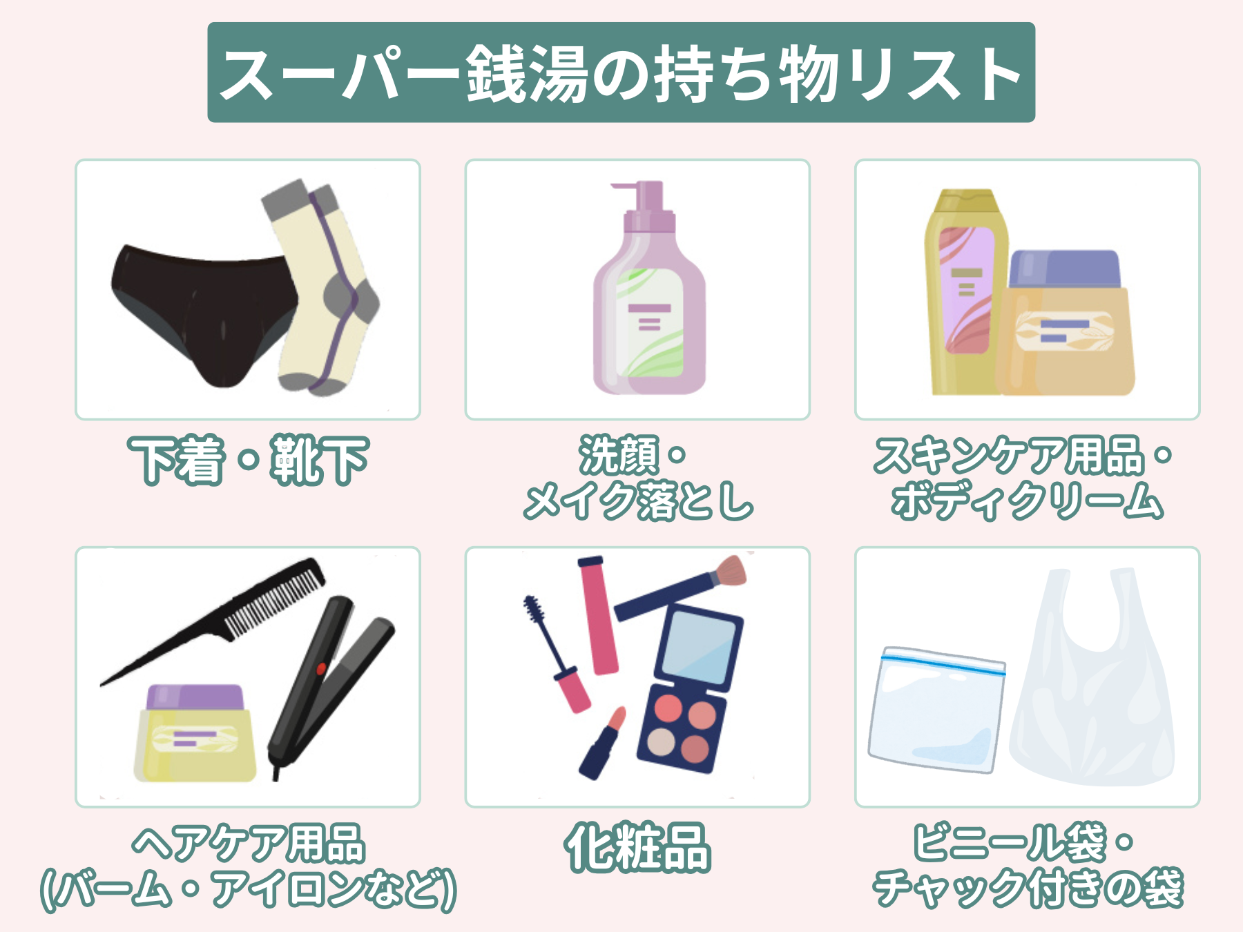 スーパー銭湯の持ち物リスト