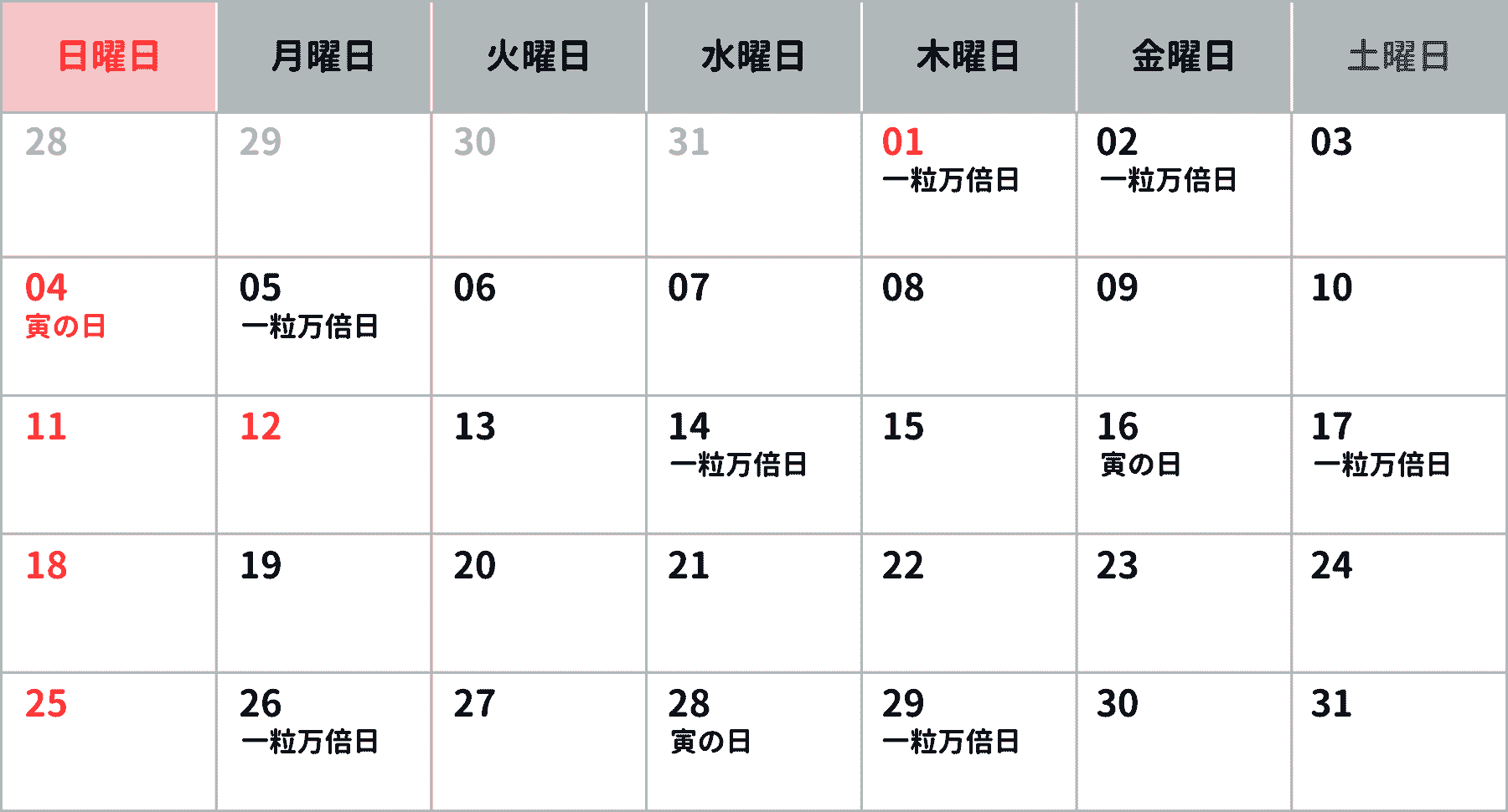 《1月》吉日カレンダー