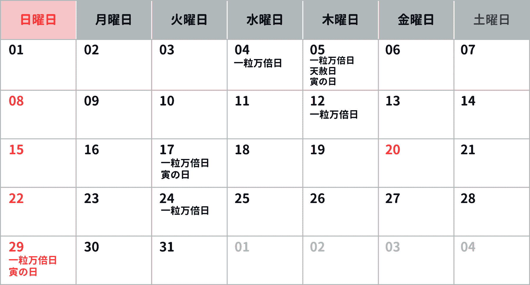 《3月》吉日カレンダー