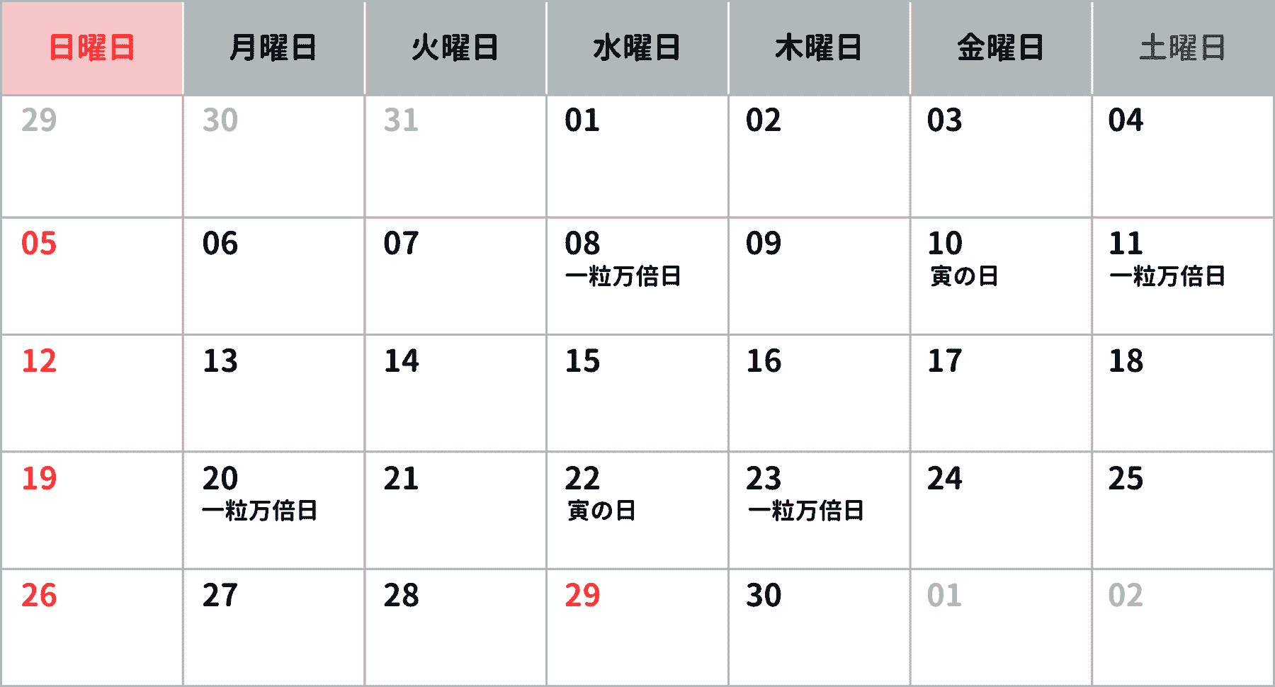 《4月》吉日カレンダー