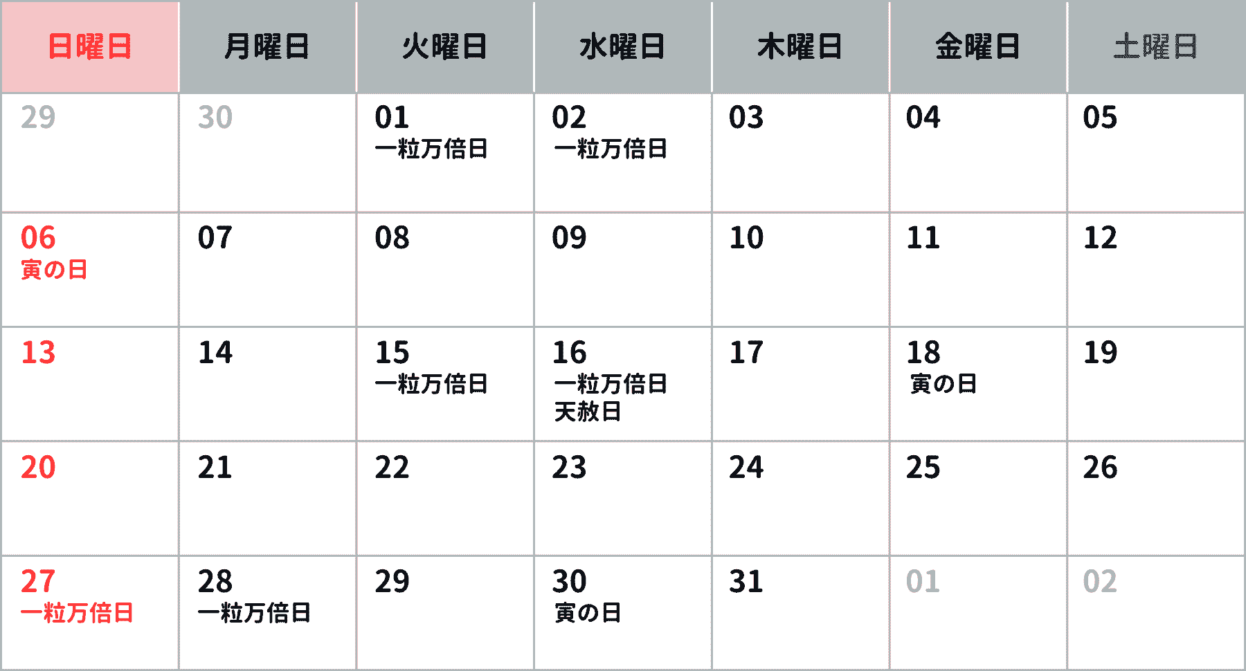 《12月》吉日カレンダー