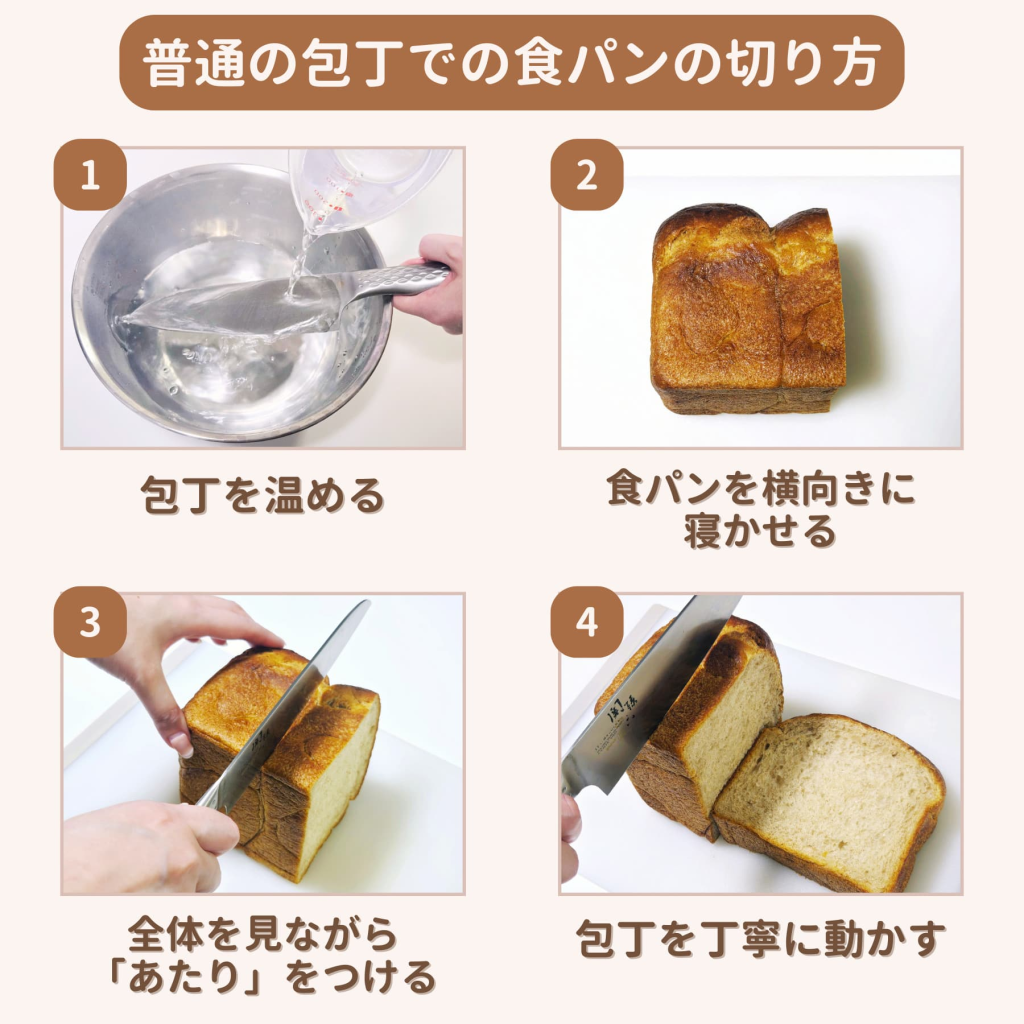 普通の包丁での食パンの切り方のイメージ