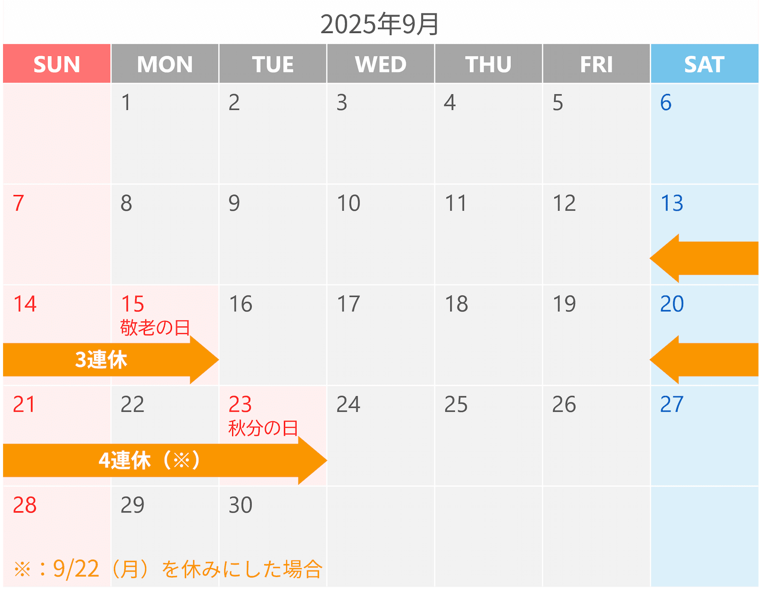 2025年9月のカレンダー
