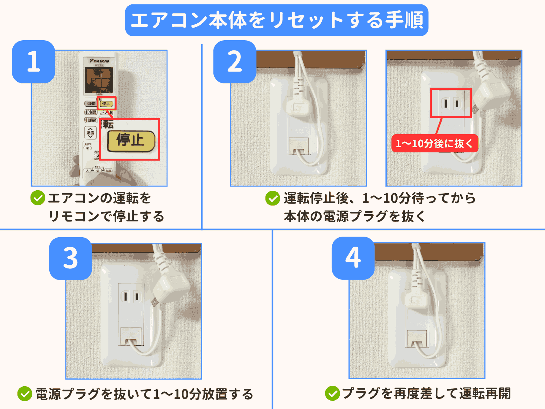 エアコンをリセットする手順